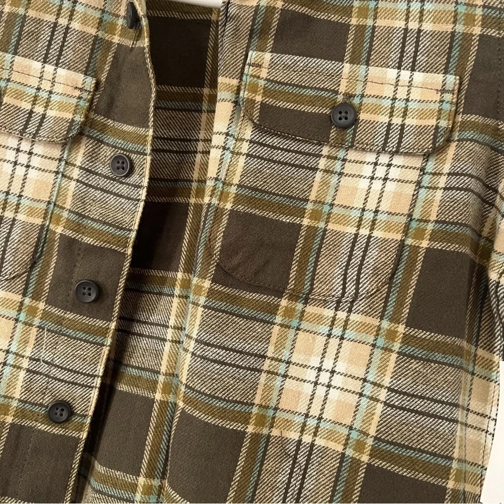 NWT Old Navy Boy Size XS (5) Soft-Brushed Flannel Pocket Shirt Green/Brwn Plaid